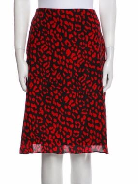 Alice and Olivia Red and Black Silk Leopard Print Midi Skirt